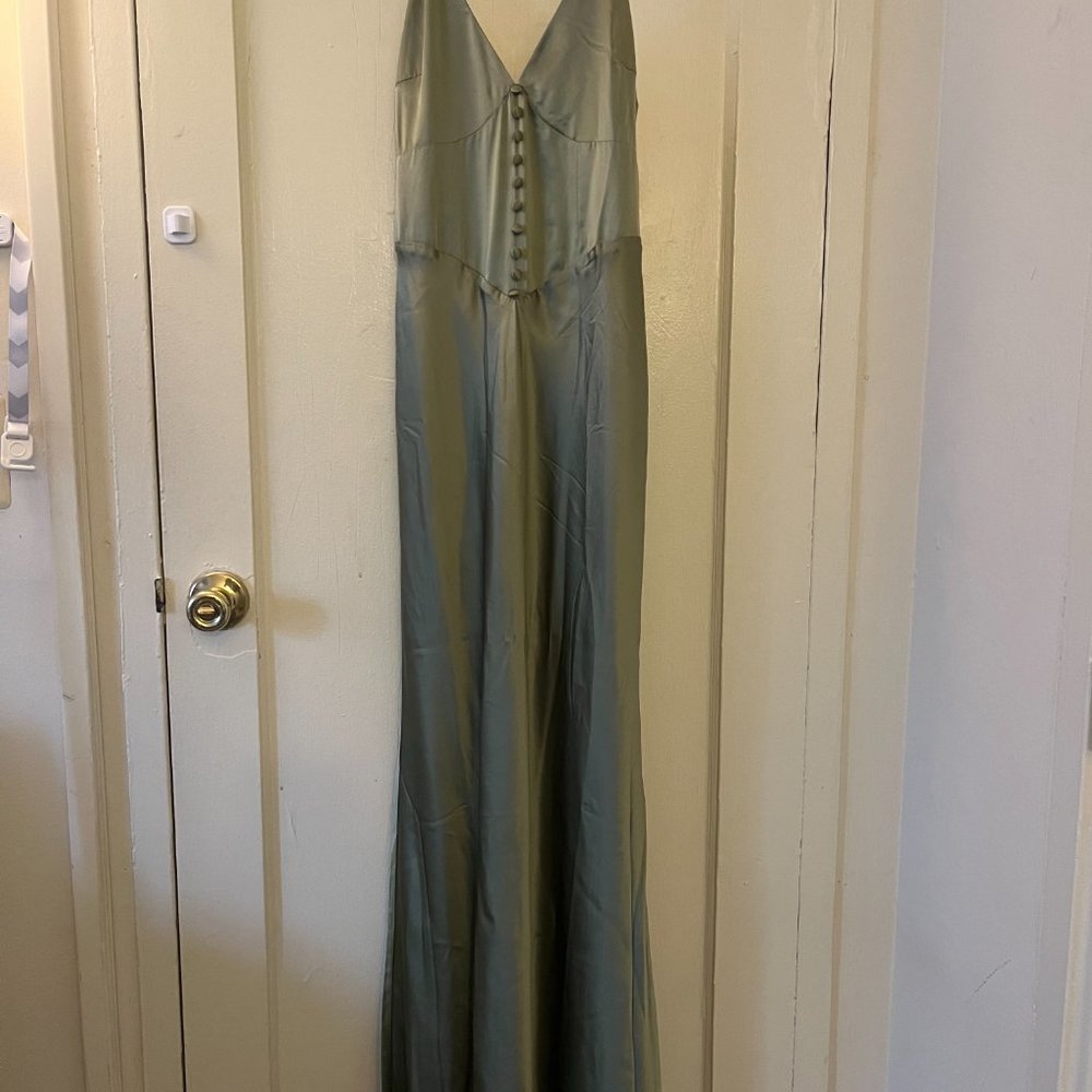 Reformation Satin Olive Slip Maxi Dress - Picture 5 of 9